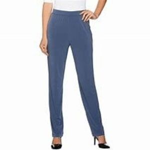 Susan Graver Womens 2X Essentials Reg Liquid Knit Straight Leg Pants Dark Navy N